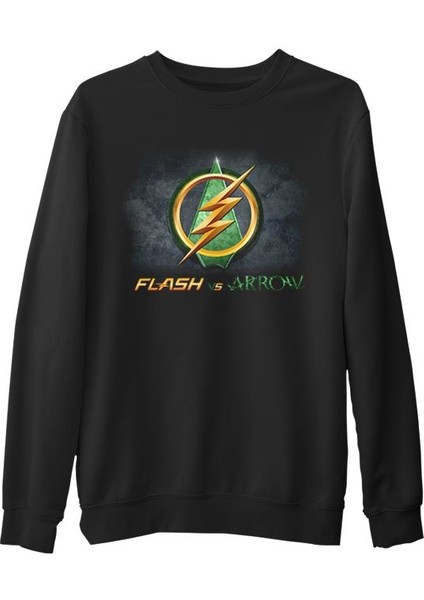 Flash Vs Arrow Siyah Erkek Kalın Sweatshirt