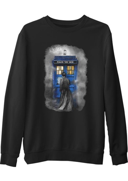 Doctor Who - Tardis Siyah Erkek Kalın Sweatshirt