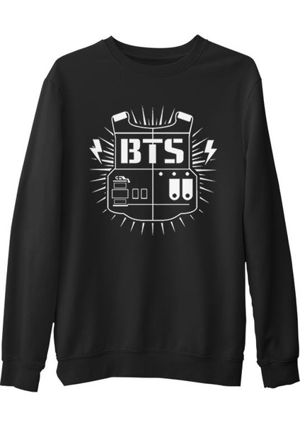Bts - Logo Siyah Erkek Kalın Sweatshirt