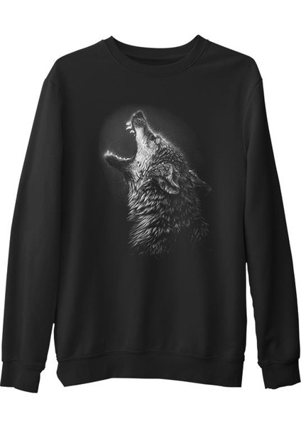 Göktürk Kurt Siyah Erkek Kalın Sweatshirt