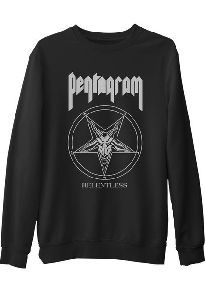 Pentagram - Relentless Siyah Erkek Kalın Sweatshirt