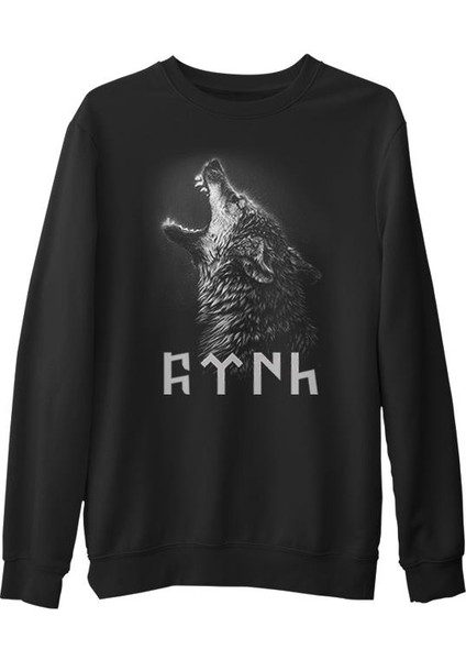 Türk Kurt Siyah Erkek Kalın Sweatshirt