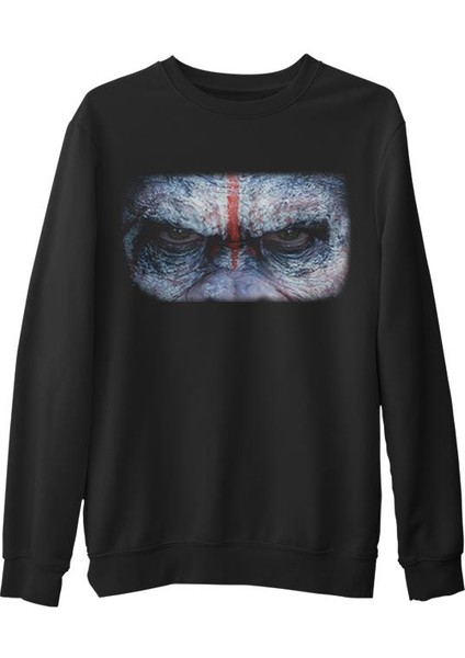 Maymunlar Gezegeni Siyah Erkek Kalın Sweatshirt