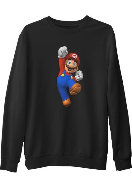 Mario & Luigi - Mario Siyah Erkek Kalın Sweatshirt