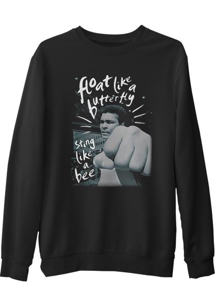 Muhammad Ali - Float Like A Butterfly Siyah Erkek Kalın Sweatshirt