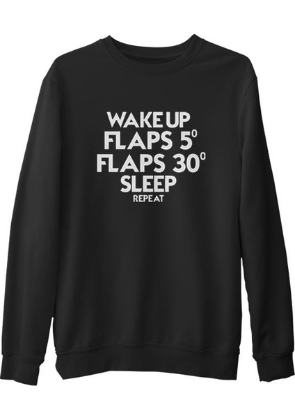 Uçuş - Flap Siyah Erkek Kalın Sweatshirt