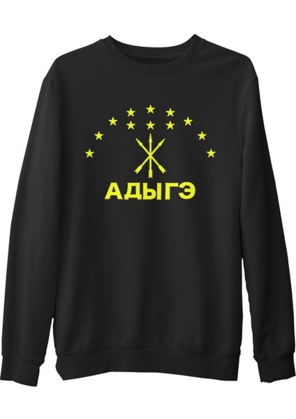 Adige Bayrağı- Kafkasya Çerkes Siyah Erkek Kalın Sweatshirt