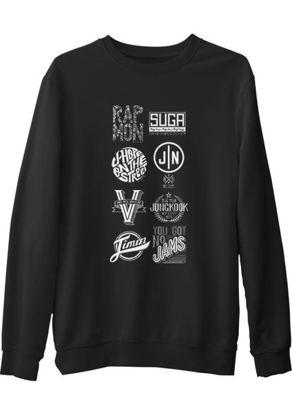 Bts - Logo Siyah Erkek Kalın Sweatshirt