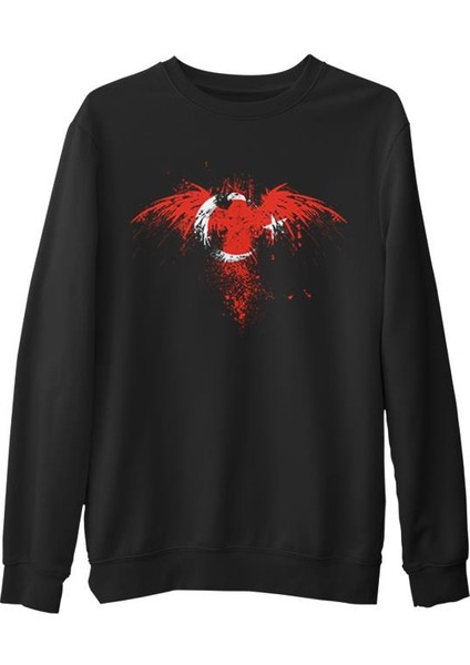 Kartal Ay Yıldız Siyah Erkek Kalın Sweatshirt