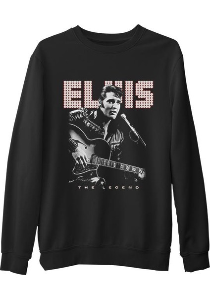 Elvis Presley - The Legend Siyah Erkek Kalın Sweatshirt