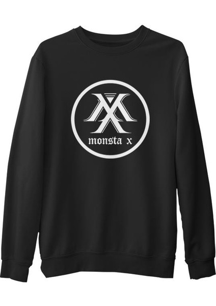Monsta x - Logo Siyah Erkek Kalın Sweatshirt