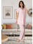 Omuzları Dantelli Pembe Lohusa Pijama 8022 2