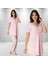 Omuzları Dantelli Pembe Lohusa Pijama 8022 1
