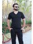 Erkek Siyah Slim Fit Düz Basic Kısa Kollu V Yaka Ince Tişört 20ETSHBSIC 4