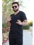 Erkek Siyah Slim Fit Düz Basic Kısa Kollu V Yaka Ince Tişört 20ETSHBSIC 5