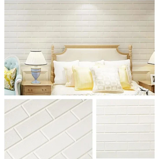 Renkli Duvarlar NW63 Beyaz Sade Tuğla Kendinden Yapışkanlı Duvar Paneli