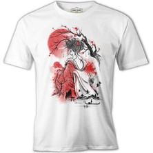 Lordd T-Shirt  Japon Geisha - Ay Beyaz Erkek T-Shirt