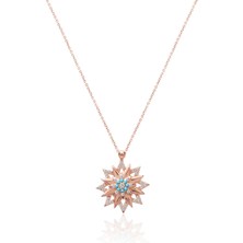 Coşar Silver Zirkon Taşlı Pırlanta Montür Rose Altın Kaplama Yıldız Desenli Gümüş Kolye