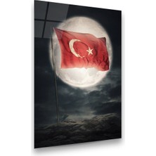Glass Art Türk Bayrağı Dikey Cam Tablo
