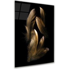 Glass Art Sarı Tüy Dikey Cam Tablo