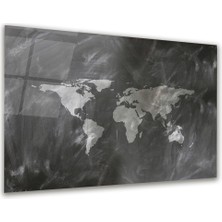 Glass Art Dünya Haritası Yatay Cam Tablo