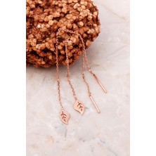 Sümer Telkari Yaprak Rose Gümüş Zincir Küpe