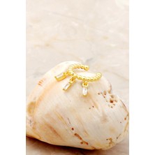 Sümer Telkari Üçlü Baget Altın Yaldızlı Gümüş Kıkırdak Küpe