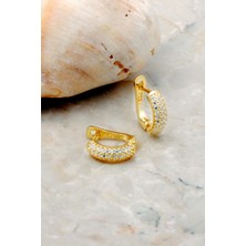 Sümer Telkari Taşlı Altın Yaldızlı Gümüş Küpe