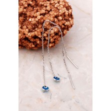 Sümer Telkari Nazar Boncuklu Gümüş Zincir Küpe