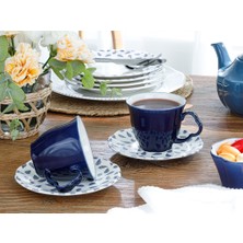 English Home Clover Leaf Porselen 2'li Çay Fincanı Takımı 180 ml Beyaz - Mavi