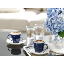 English Home Clover Leaf Porselen 2'li Kahve Fincan Takımı 80 ml Beyaz - Mavi