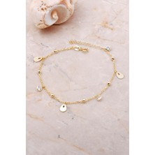 Sümer Telkari Damla Pullu Taşlı Sallantılı Altın Yaldızlı Gümüş Toplu Bileklik