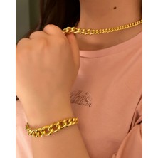 Papatya Silver 925 Ayar Gümüş Altın Kaplama Geçişli Gurmet Zincir Kolye Bileklik Set