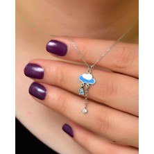 Papatya Silver 925 Ayar Gümüş Rodyum Kaplama Beyaz Mavi Akışlı Mineli Yağmur Bulut Kolye