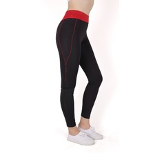 Fore Sport Kadın Siyah Yüksek Bel Kırmızı Kemer Detaylı Spor Tayt