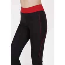 Fore Sport Kadın Siyah Yüksek Bel Kırmızı Kemer Detaylı Spor Tayt