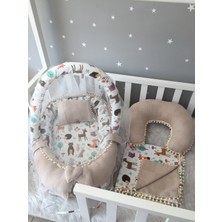 Jaju Baby Waffle Pike Kumaş ve Orman Müslin Kumaş Ponponlu 6 Parça Babynest Set