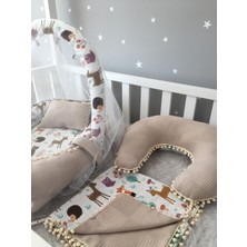 Jaju Baby Waffle Pike Kumaş ve Orman Müslin Kumaş Ponponlu 6 Parça Babynest Set