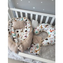 Jaju Baby Waffle Pike Kumaş ve Orman Müslin Kumaş Ponponlu 6 Parça Babynest Set