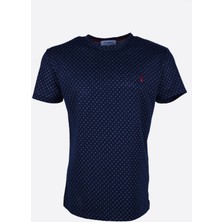 Ottomoda Erkek Lacivert Desenli Kısa Kollu Yarı Slim T-shirt, OT-BT-21002