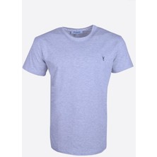 Ottomoda Gri Pamuklu Erkek Bisiklet Yaka Kısa Kollu T-Shirt,OT-BT-21006