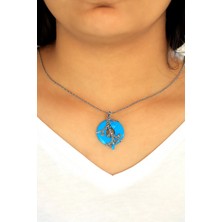 Midyat Nurtaş Gümüş Firuze Taşlı Halka Tasarım Markazit Gümüş Kadın Kolye