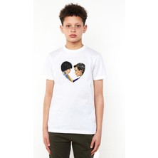Qivi Stanger Things Mike & Eleven Love Baskılı  Çocuk Beyaz T-Shirt