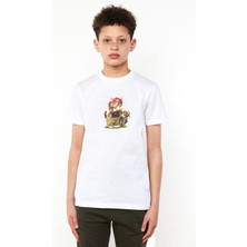 Qivi Watercolor Cat And Balloon Baskılı  Çocuk Beyaz T-Shirt