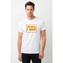 Qivi Pubg Logo1 Siyah Baskılı Beyaz Erkek Örme Tshirt