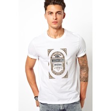Qivi Gamblıng Money  Baskılı Beyaz Erkek Örme Tshirt