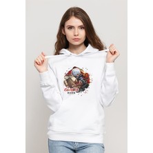 Qivi Anime Tokyo Ghoul Kaneki Manga Baskılı Beyaz Kadın Örme Kapşonlu Sweatshirt Uzun Kol