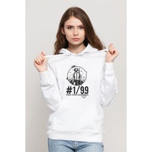 Qivi Pubg Pubg Baskılı Beyaz Kadın Örme Kapşonlu Sweatshirt Uzun Kol