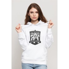 Qivi Pitbull Rowdoggs Baskılı Beyaz Kadın Örme Kapşonlu Sweatshirt Uzun Kol