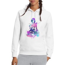 Qivi Anime Attack On Titan Baskılı Beyaz Kadın Örme Kapşonlu Sweatshirt Uzun Kol